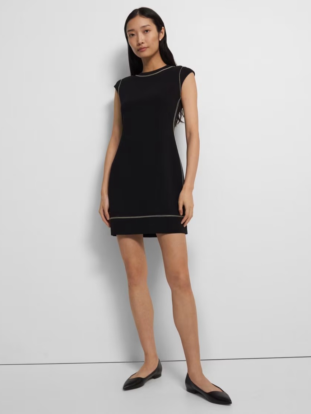 NWT Theory Embroidered Shift Dress in Admiral Crepe - Navy with black